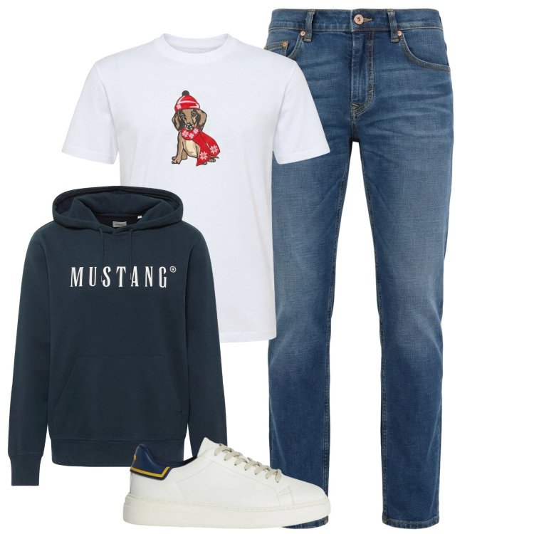 Outfit uomo - Total look #2347817. Stile Casual per Tutti i giorni. Abbinamento con felpe con cappuccio, sneakers, t-shirt, jeans.
