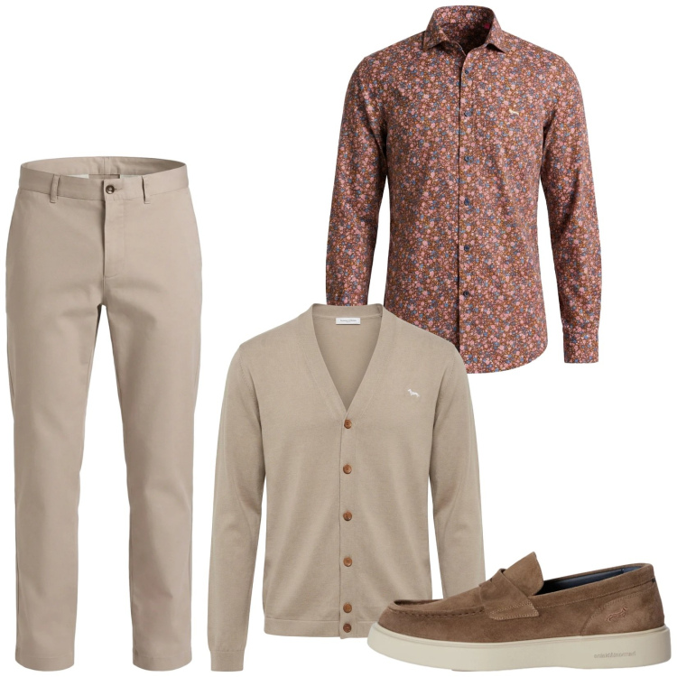 Outfit uomo - Total look #2347824. Stile Trendy per Serata speciale. Abbinamento con scarpe stringate, pantaloni cargo, cardigans, camicie.