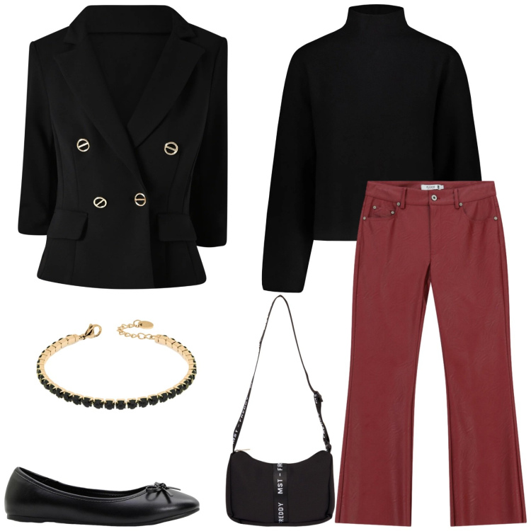 Outfit donna - Total look #2347825. Stile Urban per Tutti i giorni. Abbinamento con ballerine, borse a tracolla, braccialetti, pantaloni, blazer, maglieria.