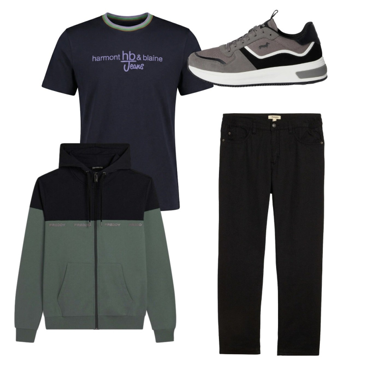 Outfit uomo - Total look #2347834. Stile Casual per Tutti i giorni. Abbinamento con pantaloni, sneakers, t-shirt, felpe con cappuccio.