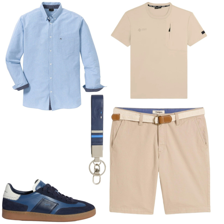 Outfit uomo - Total look #2347843. Stile Urban per Tutti i giorni. Abbinamento con camicie, bermuda, sneakers, portachiavi, t-shirt.