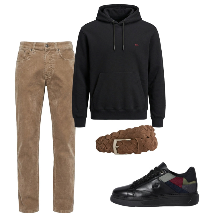 Outfit uomo - Febbraio. Stile Casual per Tutti i giorni. Abbinamento con pantaloni, cinture, sneakers, felpe con cappuccio.