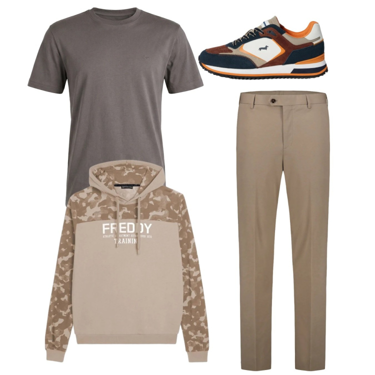 Outfit uomo - Total look #2347851. Stile Casual per Tutti i giorni. Abbinamento con sneakers, t-shirt, felpe con cappuccio, pantaloni.