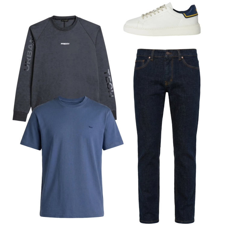 Outfit uomo - Total look #2347858. Stile Casual per Tutti i giorni. Abbinamento con sneakers, jeans, t-shirt, felpe.