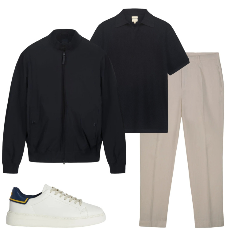Outfit uomo - Total look #2347861. Stile Urban per Tutti i giorni. Abbinamento con sneakers, pantaloni, bomber, polo.