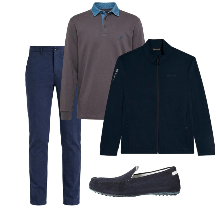 Outfit uomo - Febbraio. Stile Casual per Tutti i giorni. Abbinamento con scarpe stringate, polo, pantaloni chino, felpe.