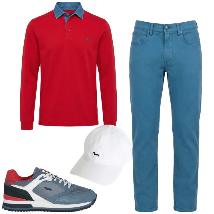 Outfit uomo - City. Stile Urban per Tutti i giorni. Abbinamento con sneakers, polo, pantaloni, cappelli.