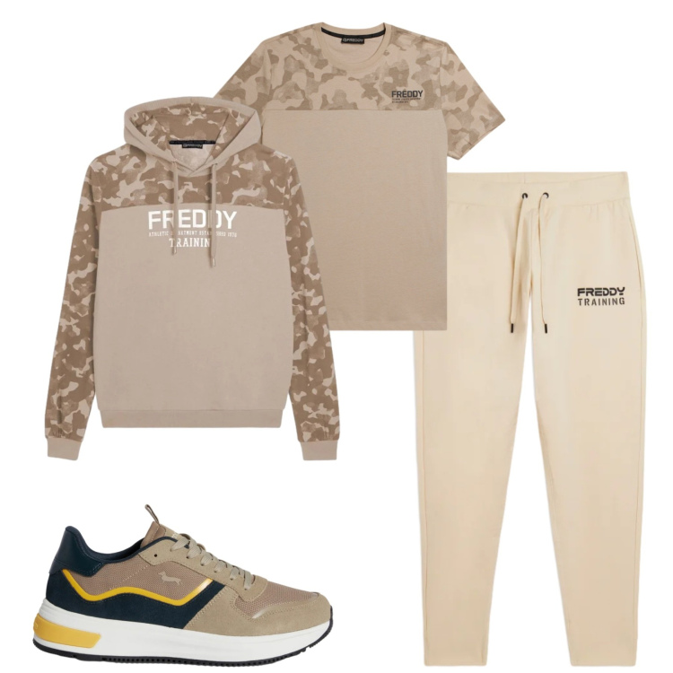 Outfit uomo - Total look #2347873. Stile Casual per Tutti i giorni. Abbinamento con sneakers, t-shirt, felpe con cappuccio, pantaloni.