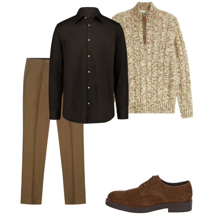 Outfit uomo - City. Stile Casual per Tutti i giorni. Abbinamento con maglieria, pantaloni, scarpe stringate, camicie.