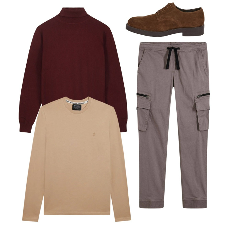 Outfit uomo - Total look #2347883. Stile Casual per Tutti i giorni. Abbinamento con pantaloni cargo, t-shirt, scarpe stringate, maglieria.