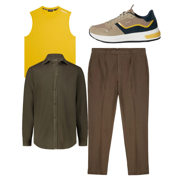 Outfit uomo - Total look #2347892. Stile Casual per Tutti i giorni. Abbinamento con sneakers, canottiere, pantaloni, camicie.