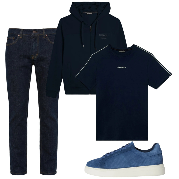 Outfit uomo - City. Stile Casual per Tutti i giorni. Abbinamento con jeans, sneakers, felpe con cappuccio, t-shirt.