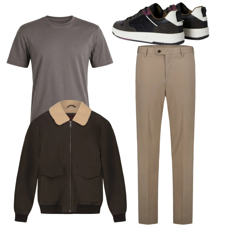 Outfit uomo - Total look #2347904. Stile Casual per Tutti i giorni. Abbinamento con sneakers, t-shirt, bomber, pantaloni.