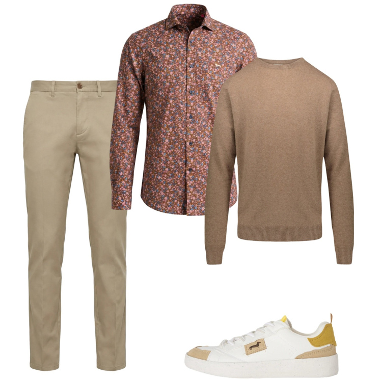 Outfit uomo - City. Stile Casual per Tutti i giorni. Abbinamento con sneakers, pantaloni chino, camicie, maglieria.