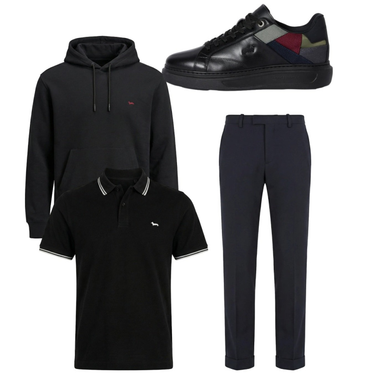 Outfit uomo - Total look #2347910. Stile Urban per Tutti i giorni. Abbinamento con pantaloni chino, sneakers, felpe con cappuccio, polo.