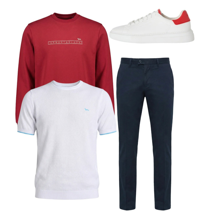 Outfit uomo - Total look #2347917. Stile Casual per Tutti i giorni. Abbinamento con pantaloni chino, felpe, t-shirt, sneakers.