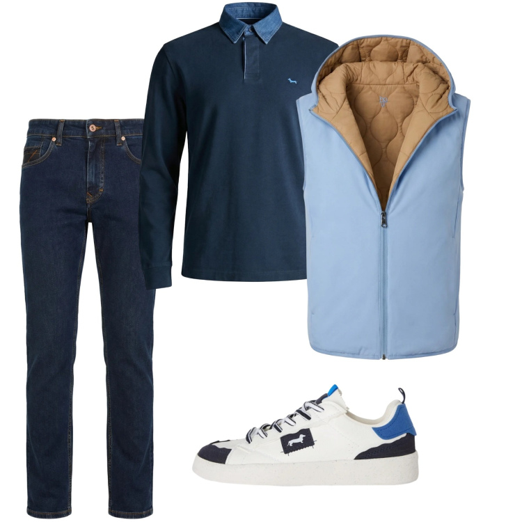Outfit uomo - City. Stile Casual per Tutti i giorni. Abbinamento con sneakers, jeans, piumini, polo.