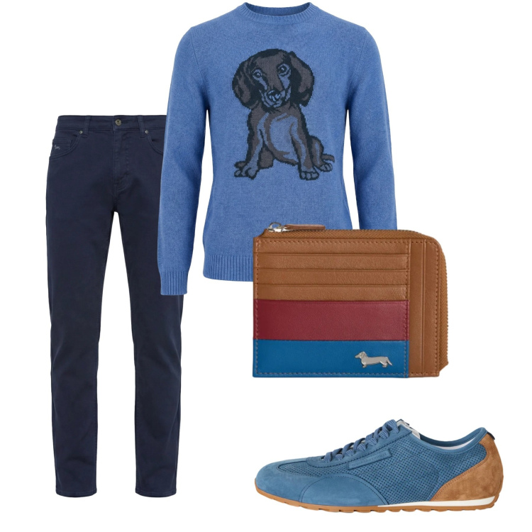 Outfit uomo - City. Stile Casual per Tutti i giorni. Abbinamento con sneakers, portamonete, maglieria, pantaloni.
