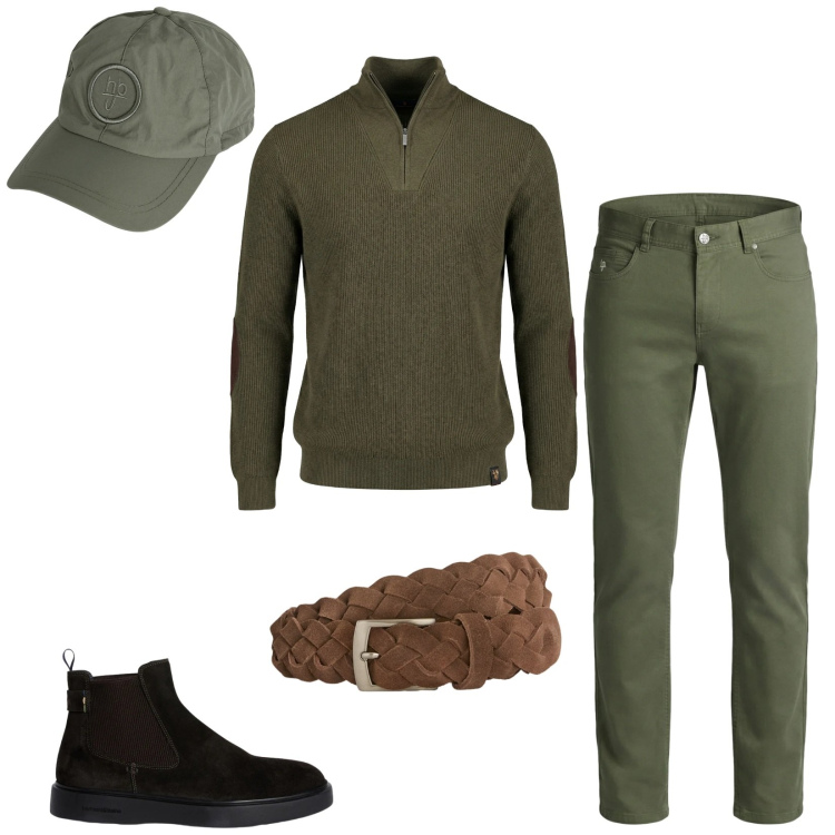 Outfit uomo - Total look #2347924. Stile Trendy per Tutti i giorni. Abbinamento con cappelli, cinture, stivali e stivaletti, pantaloni, maglieria.
