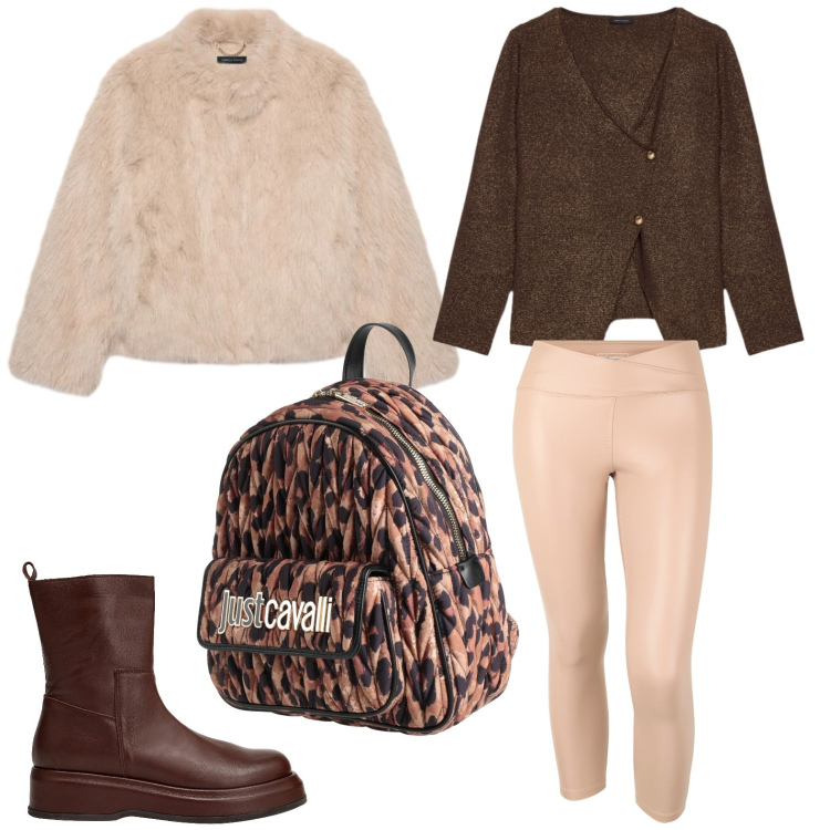 Outfit donna - Febbraio in tonalità soft. Stile Minimal per Tutti i giorni. Abbinamento con stivaletti, zaini, cardigans, ecopellicce, pantaloni.