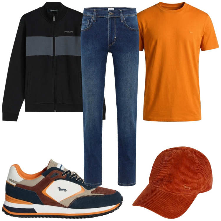 Outfit uomo - Total look #2347939. Stile Trendy per Tutti i giorni. Abbinamento con jeans dritti, sneakers, t-shirt, cappelli con visiera, felpe.