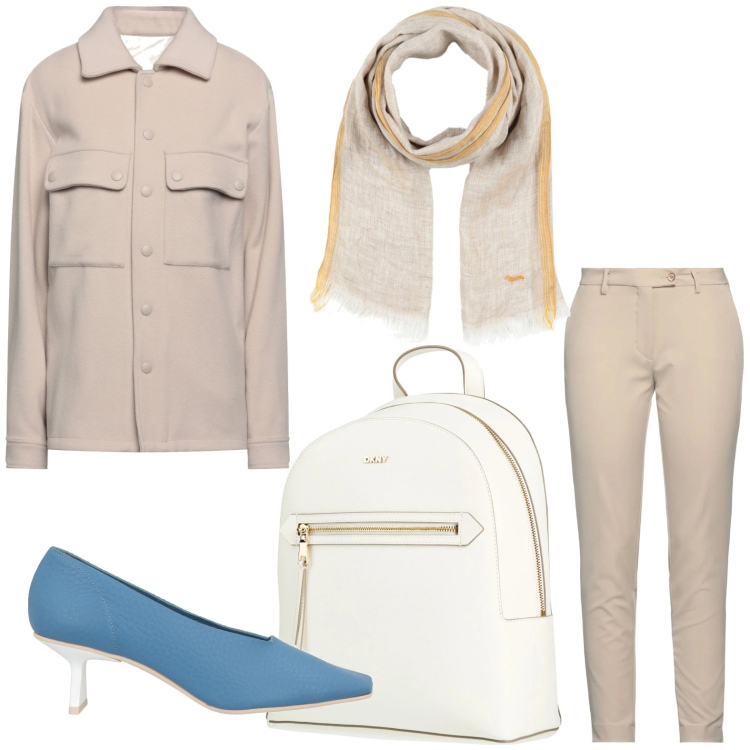 Outfit donna - Febbraio in tonalità soft - Focus Donna. Stile Minimal per Tutti i giorni. Abbinamento con camicie, pantaloni, décolleté, zaini, sciarpe.