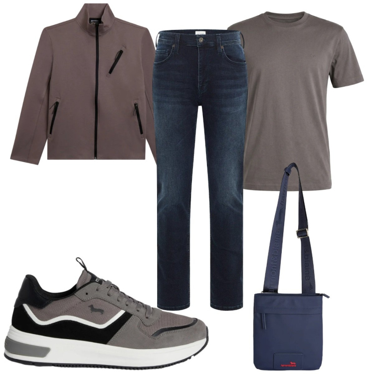 Outfit uomo - Total look #2347942. Stile Casual per Tutti i giorni. Abbinamento con jeans slim fit, sneakers, t-shirt, borse sportive, felpe.