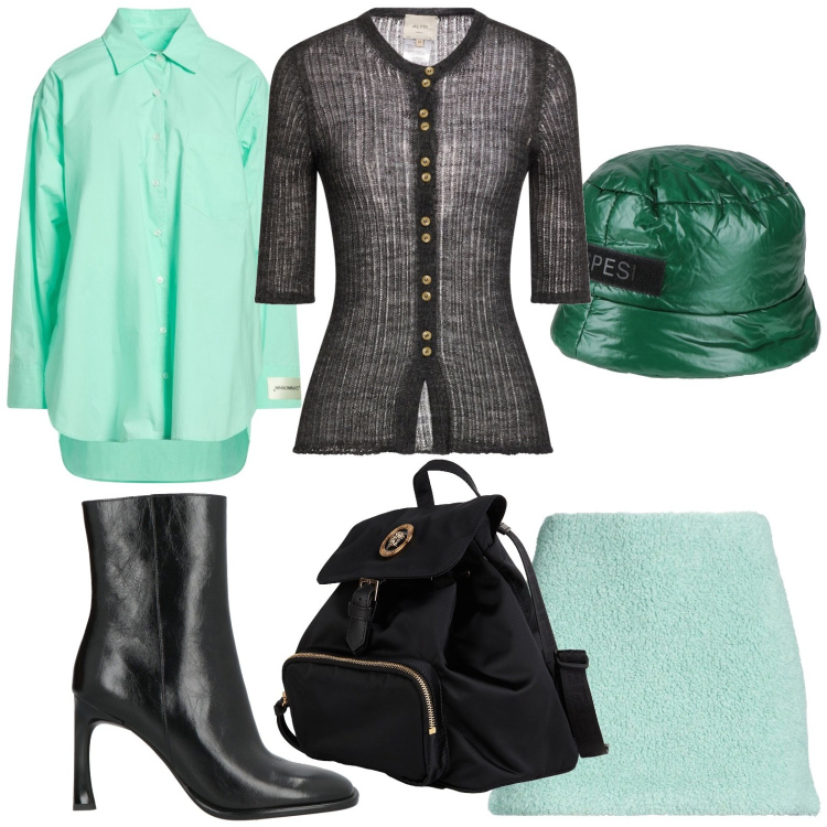 Outfit donna - Un cardigan a febbraio. Stile Chic per Tutti i giorni. Abbinamento con camicie, cardigans, zaini, minigonne, stivaletti, cappelli.