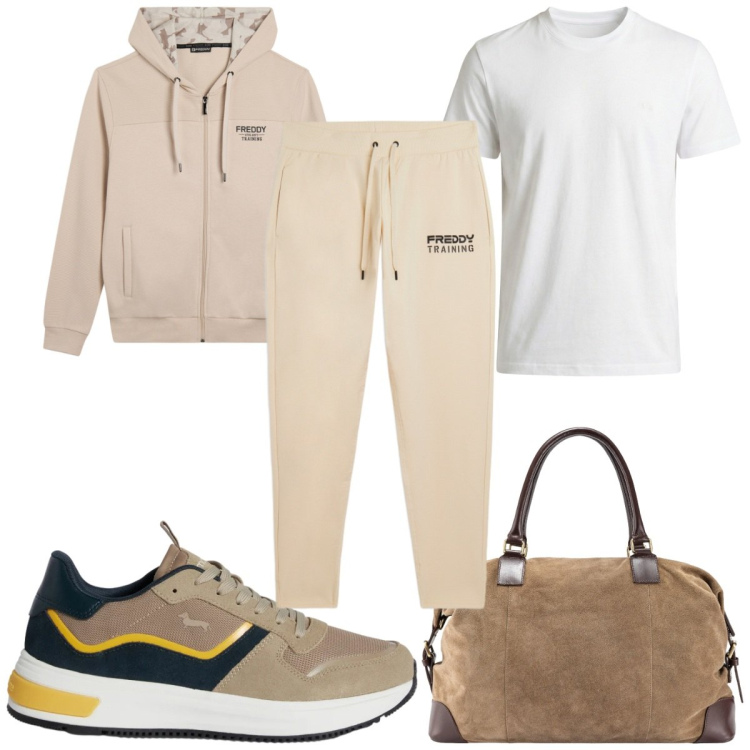 Outfit uomo - Total look #2347950. Stile Casual per Sport. Abbinamento con sneakers, t-shirt, felpe con cappuccio, pantaloni, borse sportive.