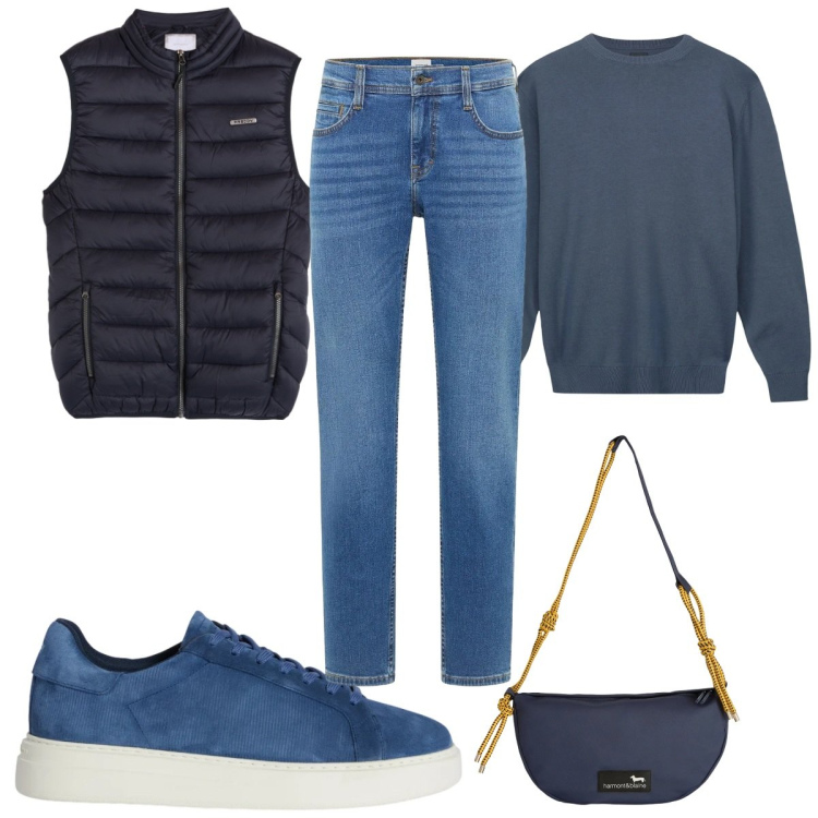Outfit uomo - Total look #2347952. Stile Trendy per Tutti i giorni. Abbinamento con jeans bootcut, sneakers, borse sportive, piumini, maglieria.