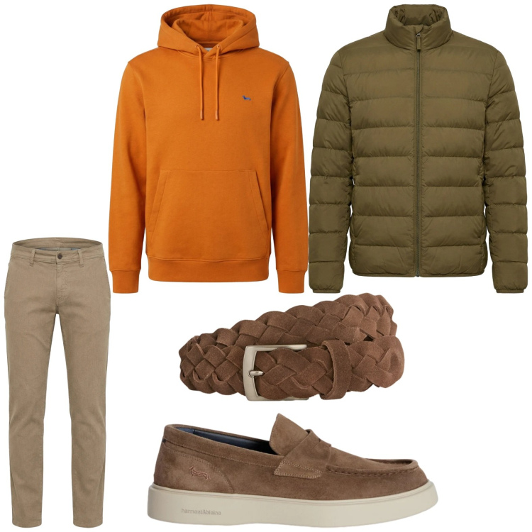 Outfit uomo - Casual. Stile Trendy per Tutti i giorni. Abbinamento con scarpe stringate, cinture, pantaloni, felpe con cappuccio, bomber.