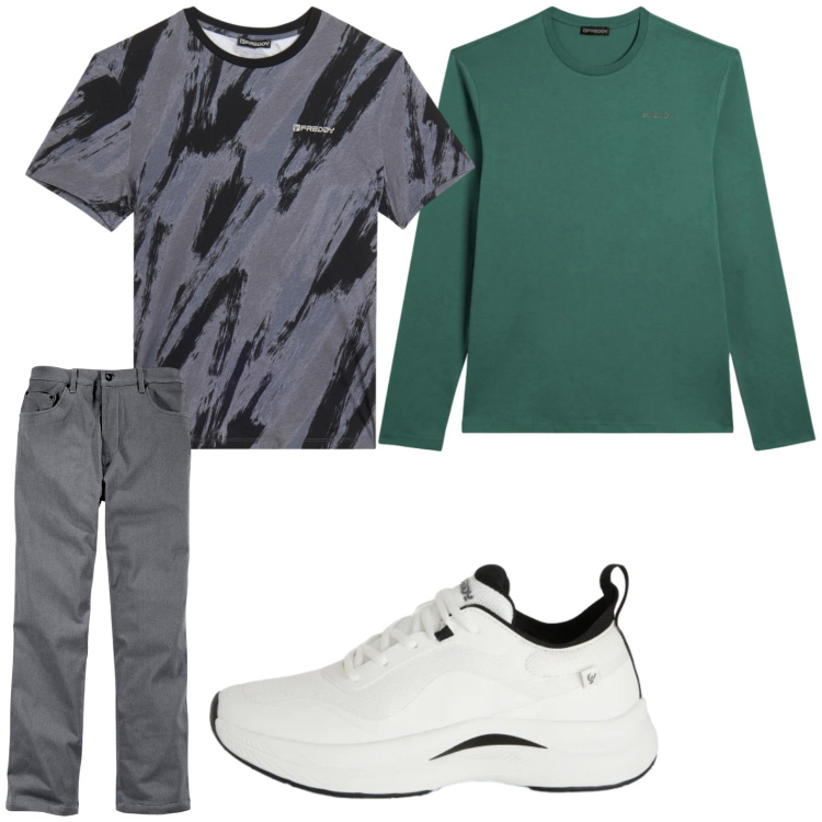 Outfit uomo - Metropolitano. Stile Casual per Tutti i giorni. Abbinamento con pantaloni, sneakers, t-shirt, t-shirt.