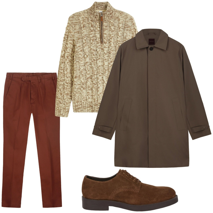 Outfit uomo - Urban. Stile Urban per Tutti i giorni. Abbinamento con maglieria, scarpe stringate, pantaloni, trench.