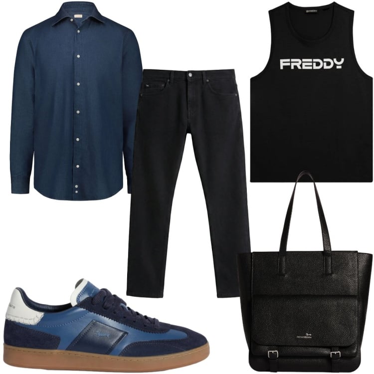 Outfit uomo - Total look #2347972. Stile Trendy per Tutti i giorni. Abbinamento con jeans, sneakers, borse sportive, canottiere, camicie.