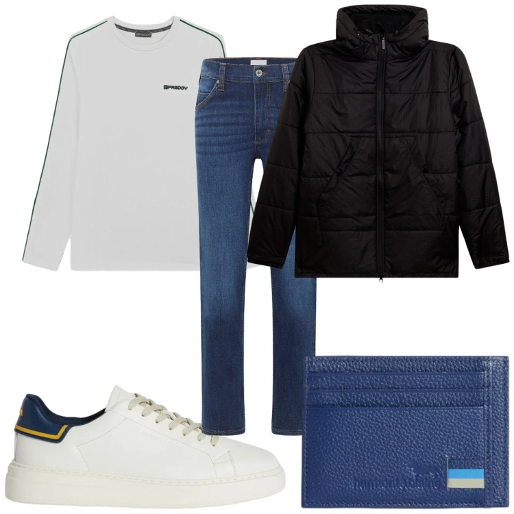 Outfit uomo - Total look #2347974. Stile Casual per Tutti i giorni. Abbinamento con jeans dritti, sneakers, portafogli, t-shirt, giacche.