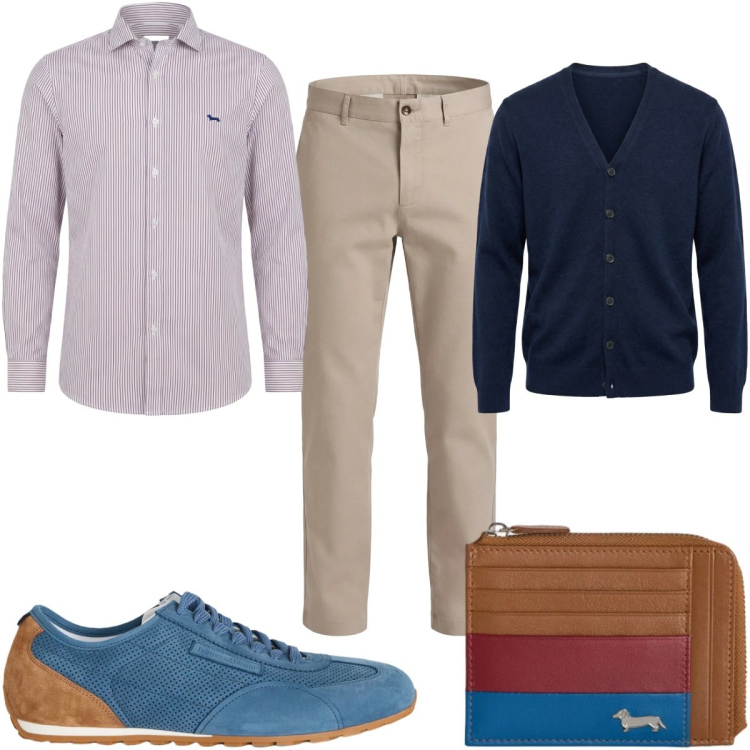 Outfit uomo - Total look #2347993. Stile Trendy per Tutti i giorni. Abbinamento con sneakers, portamonete, pantaloni cargo, cardigans, camicie.