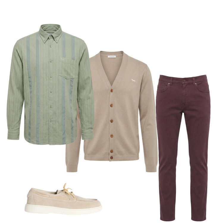 Outfit uomo - Total look #2348005. Stile Casual per Tutti i giorni. Abbinamento con scarpe stringate, pantaloni, cardigans, camicie.