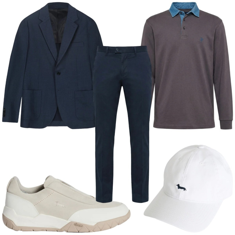 Outfit uomo - Total look #2348012. Stile Casual per Tutti i giorni. Abbinamento con cappelli, polo, pantaloni chino, sneakers, giacche.