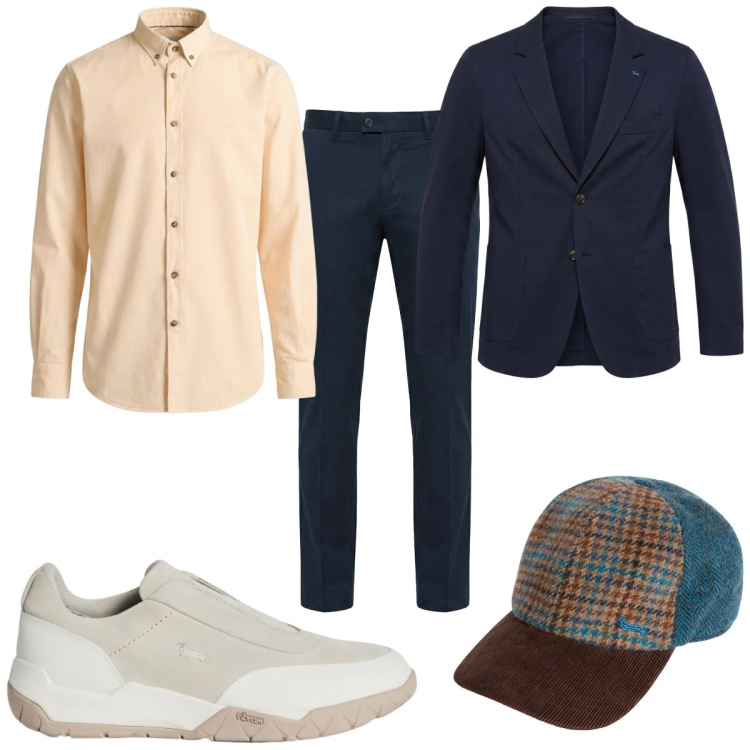 Outfit uomo - Total look #2348014. Stile Casual per Tutti i giorni. Abbinamento con cappelli con visiera, camicie, pantaloni chino, giacche, sneakers.