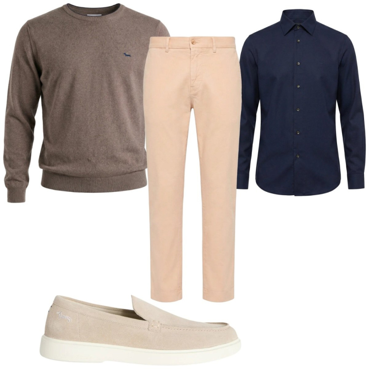 Outfit uomo - Total look #2348015. Stile Casual per Tutti i giorni. Abbinamento con pullovers, pantaloni chino, camicie, scarpe stringate.