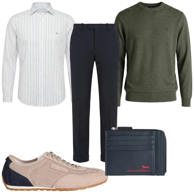 Outfit uomo - Total look #2348017. Stile Casual per Tutti i giorni. Abbinamento con pantaloni chino, sneakers, portamonete, camicie, maglieria.
