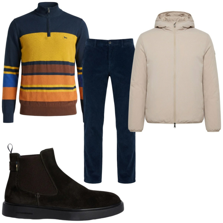 Outfit uomo - Total look #2348021. Stile Casual per Tutti i giorni. Abbinamento con pullovers, stivali e stivaletti, pantaloni chino, bomber.