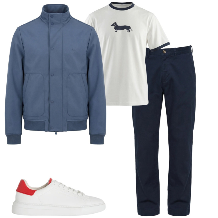 Outfit uomo - City. Stile Urban per Tutti i giorni. Abbinamento con pantaloni cargo, t-shirt, sneakers, bomber.