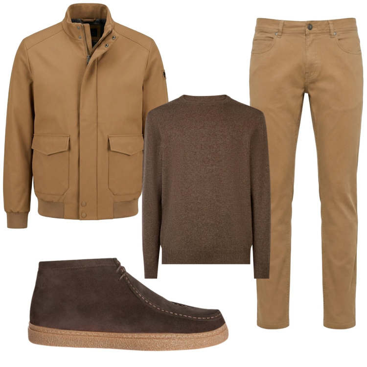 Outfit uomo - Total look #2348049. Stile Casual per Ufficio. Abbinamento con pantaloni, stivali e stivaletti, bomber, maglieria.