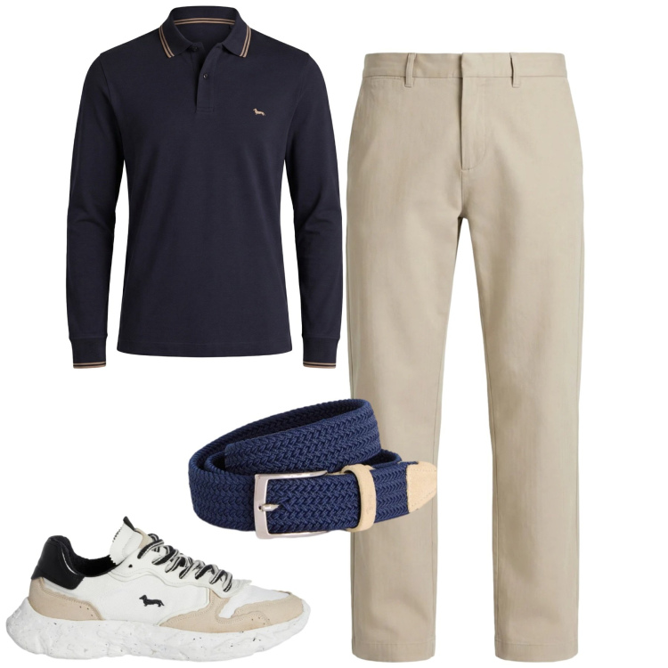 Outfit uomo - City. Stile Urban per Tutti i giorni. Abbinamento con cinture, sneakers, pantaloni cargo, polo.