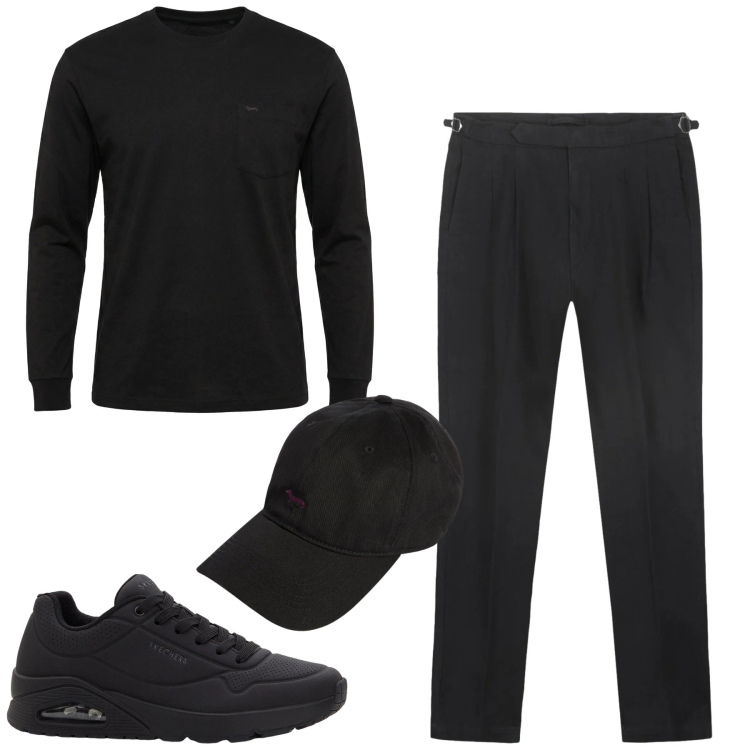 Outfit uomo - Total look #2348063. Stile Urban per Tutti i giorni. Abbinamento con sneakers, t-shirt, cappelli con visiera, pantaloni.