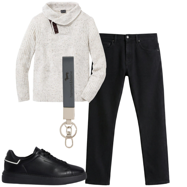 Outfit uomo - Total look #2348064. Stile Urban per Tutti i giorni. Abbinamento con maglieria, jeans, sneakers, portachiavi.