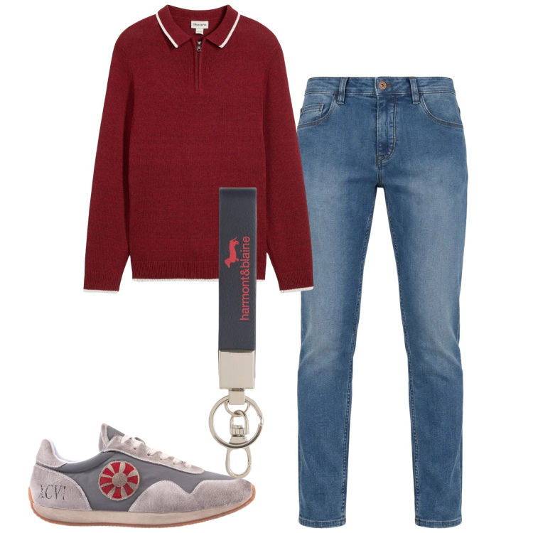 Outfit uomo - Total look #2348066. Stile Urban per Tutti i giorni. Abbinamento con maglieria, jeans, portachiavi, sneakers.