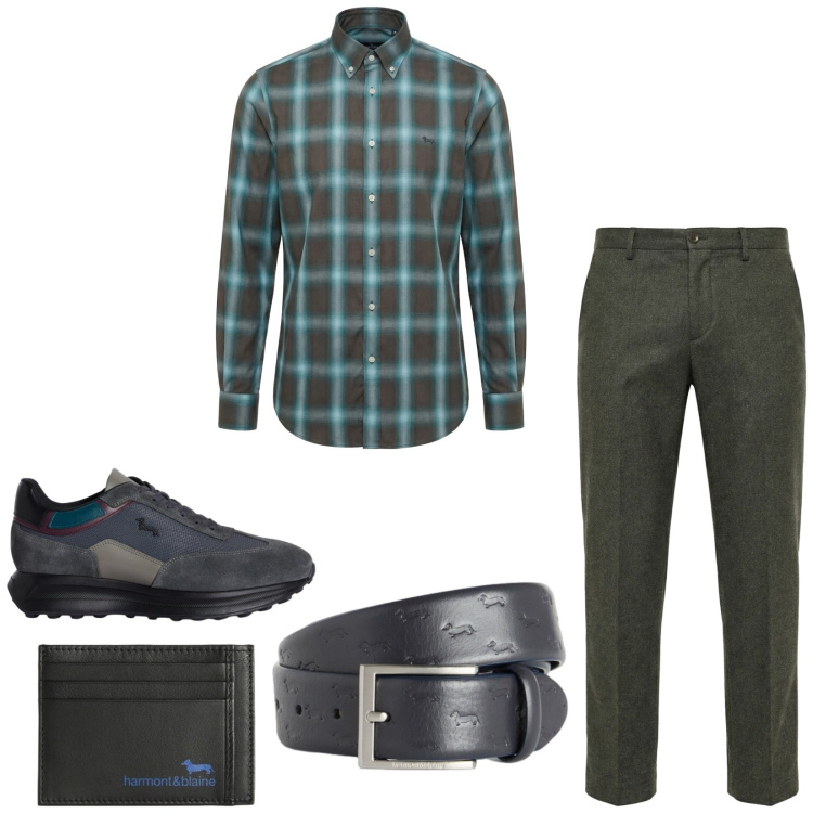 Outfit uomo - Total look #2348078. Stile Trendy per Serata speciale. Abbinamento con sneakers, pantaloni chino, cinture, portafogli, camicie.