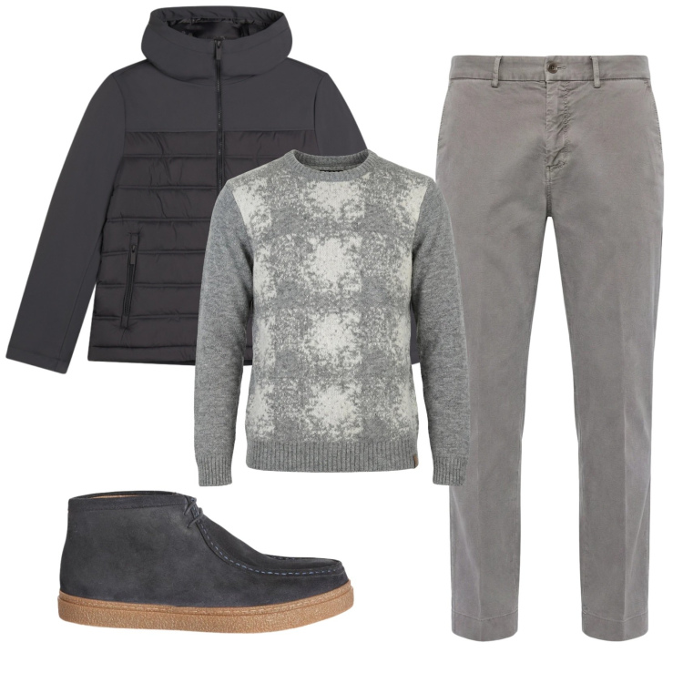 Outfit uomo - Total look #2348081. Stile Casual per Tutti i giorni. Abbinamento con stivali e stivaletti, maglieria, pantaloni chino, piumini.